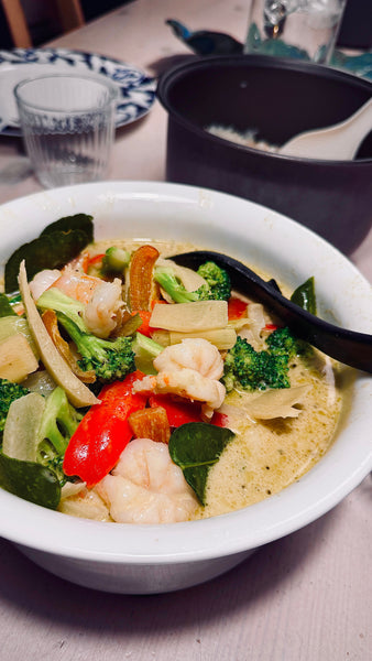 Grøn karry med rejer