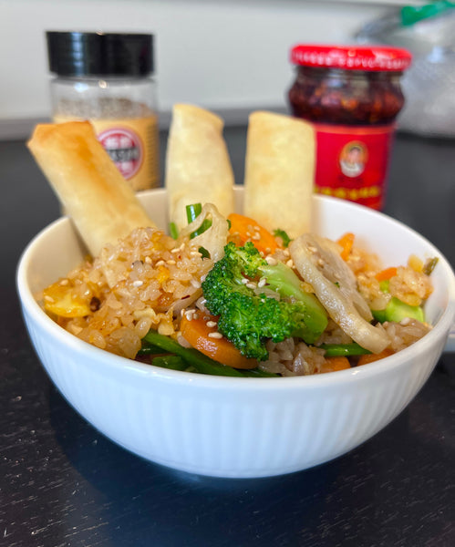Stegte ris med grøntsager og crispy Laoganma chili i olie🌶️